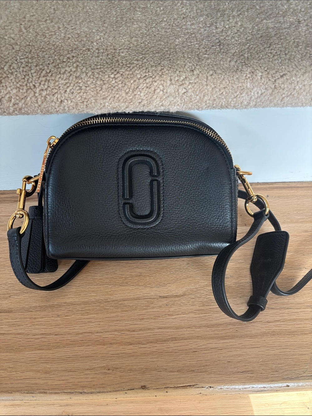 Marc Jacobs Black Pebbled Leather Camera Crossbody with Gold Hardware